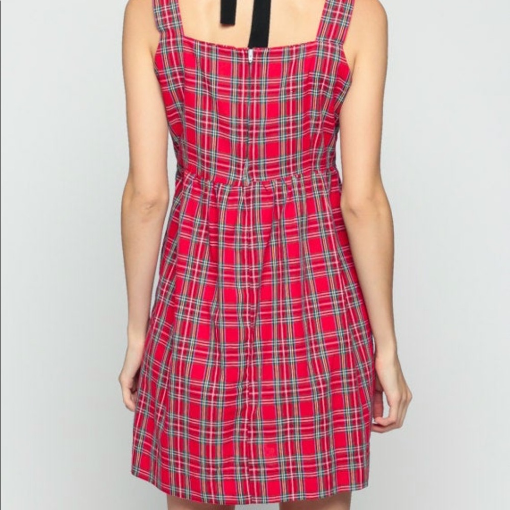 Red Plaid Dress 70s Babydoll Dress Mod Mini 1970s Boho Preppy Vintage Tartan med - Picture 5 of 5